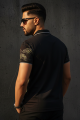 Men Black Floral Polo T-Shirt - Slim Fit Graphic Polo 261040569