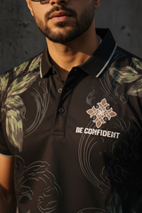Men Black Floral Polo T-Shirt - Slim Fit Graphic Polo 261040569