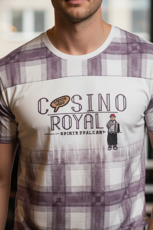 Men Printed T-Shirt - Lavender Plaid Casino Royal Graphic 261040687