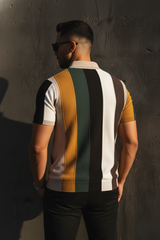 Men Green & Earth Tone Striped Knit Polo - Vintage Retro Style 261040568