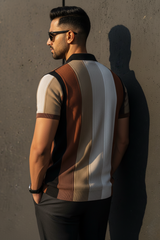Men Fawn & Earth Tone Striped Knit Polo - Vintage Retro Style 261040568