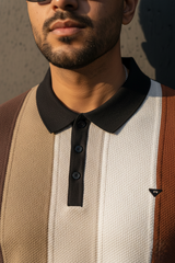 Men Fawn & Earth Tone Striped Knit Polo - Vintage Retro Style 261040568