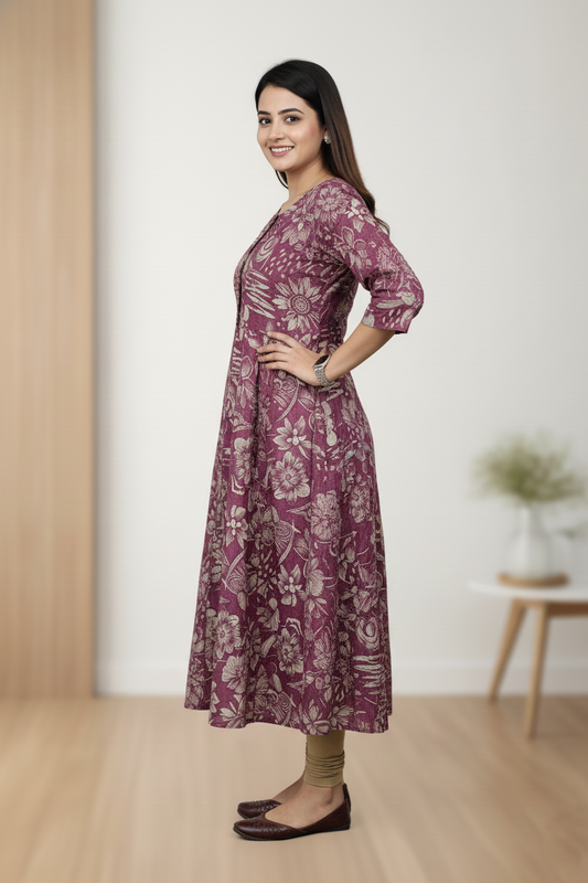 Women Wine Printed Kurti | Elegant Daily Wear Kurti 261006049