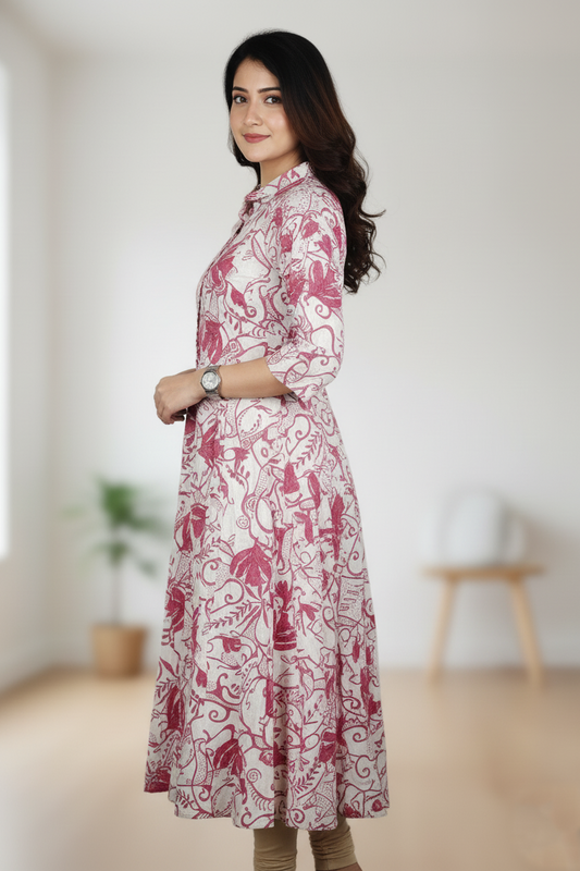 Pink Floral Printed Kurti for Women | Stylish Casual Kurti 261006081