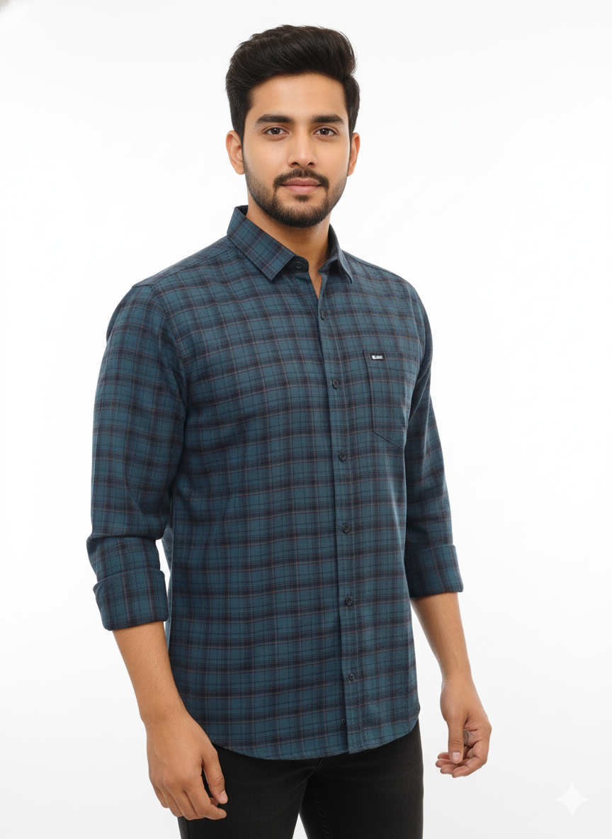 Men's Casual Check Shirt in Pblue Color 4366-R