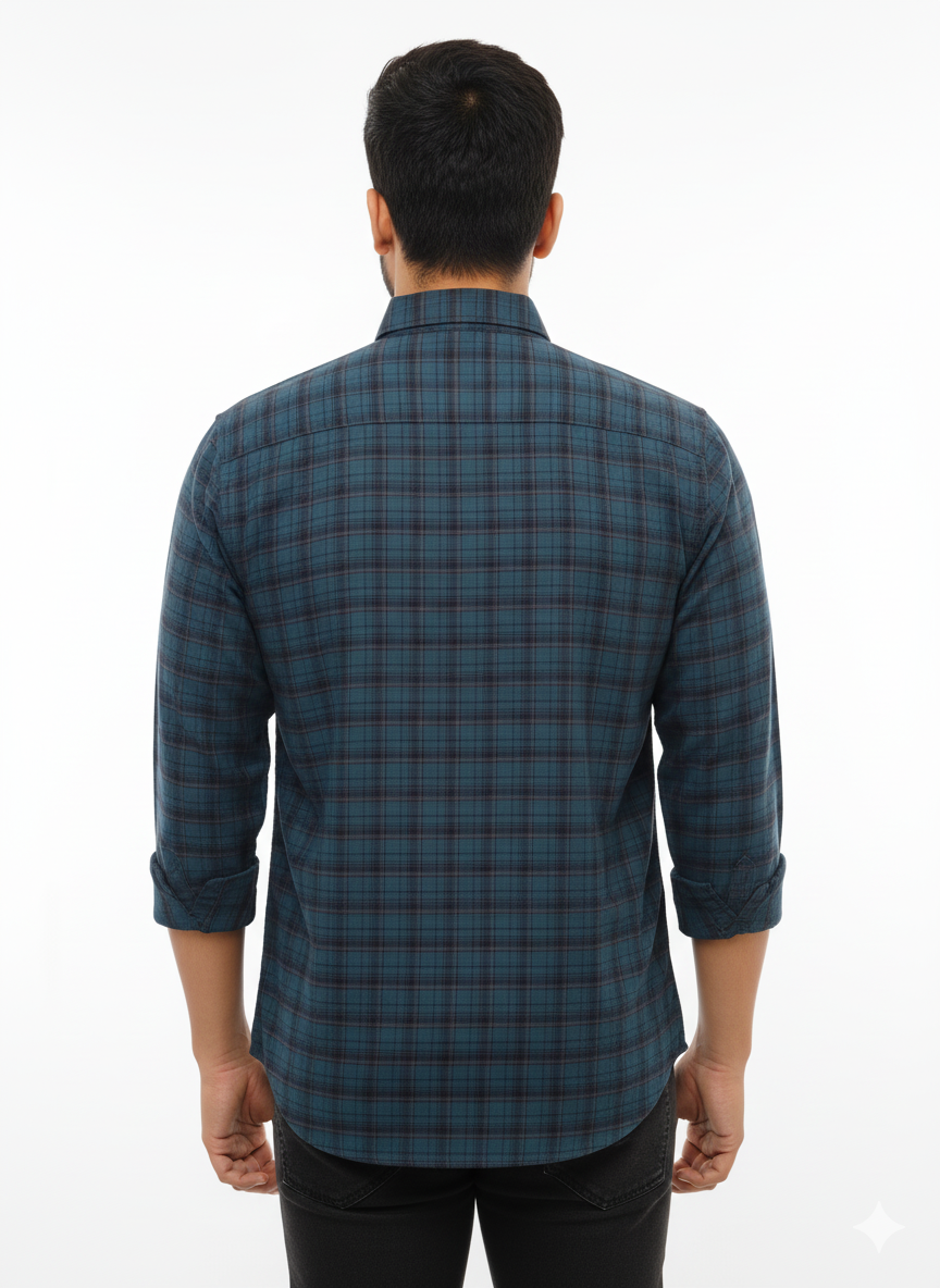 Men's Casual Check Shirt in Pblue Color 4366-R