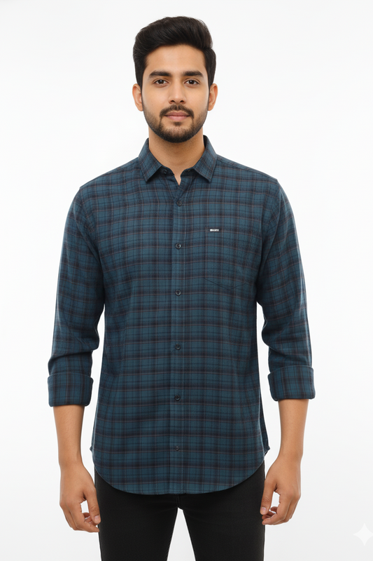 Men's Casual Check Shirt in Pblue Color