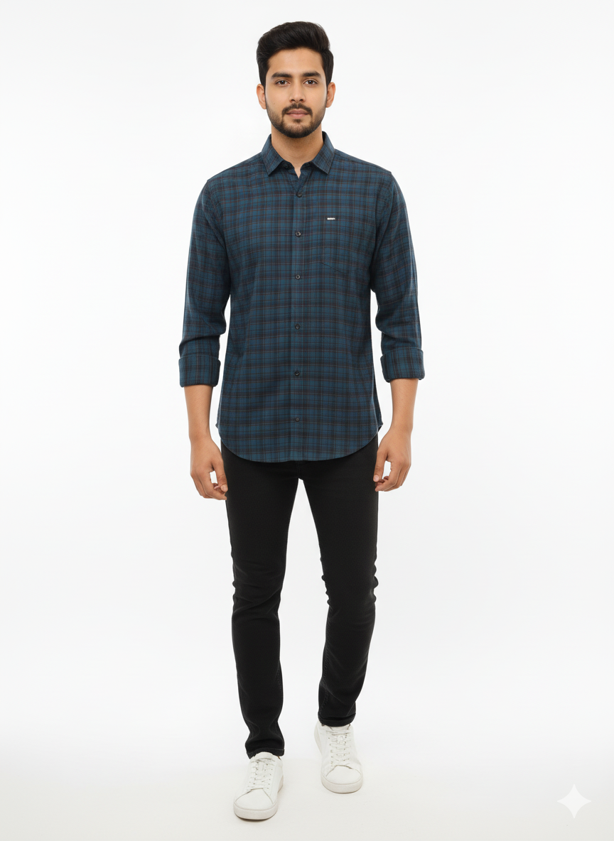 Men's Casual Check Shirt in Pblue Color 4366-R