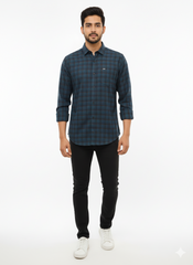 Men's Casual Check Shirt in Pblue Color