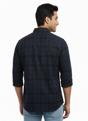 Men's Casual Check Shirt in Dark Grey Color
