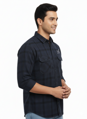 Men's Casual Check Shirt in Dark Grey Color