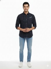 Men's Casual Check Shirt in Dark Grey Color