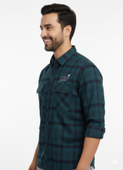 Men's Casual Check Shirt in Pblue Color