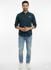 Men's Casual Check Shirt in Pblue Color