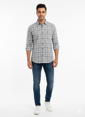 Men's Casual Check Shirt in Grey
 Color