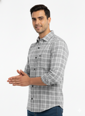 Men's Casual Check Shirt in Grey
 Color
