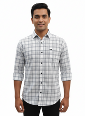 Men's Casual Check Shirt in White Color