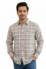 Men's Casual Check Shirt in Beige Color