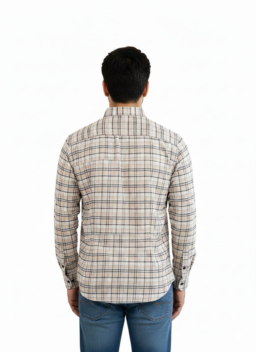 Men's Casual Check Shirt in Beige Color 15916
