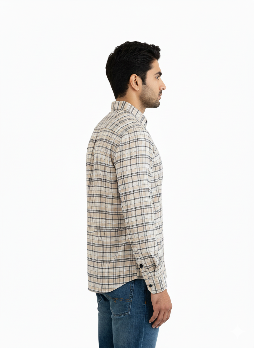 Men's Casual Check Shirt in Beige Color 15916