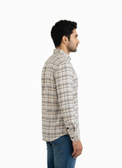 Men's Casual Check Shirt in Beige Color