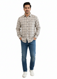 Men's Casual Check Shirt in Beige Color 15916