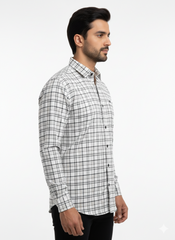 Men's Casual Check Shirt in Offwhite Color