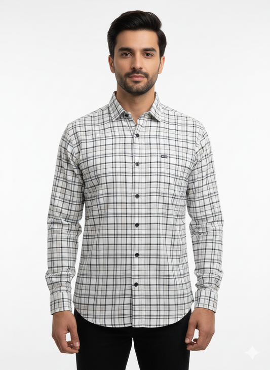Men's Casual Check Shirt in Offwhite Color