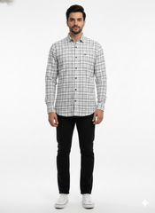 Men's Casual Check Shirt in Offwhite Color