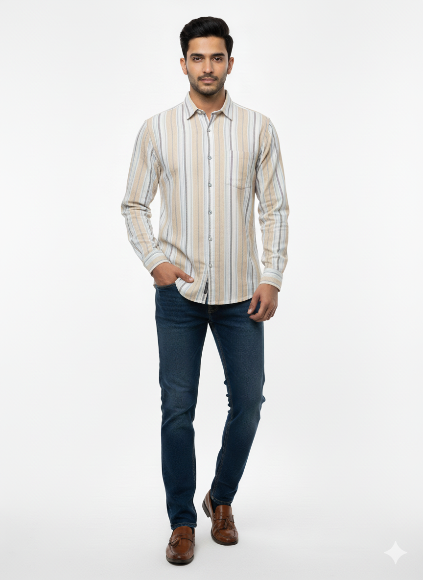 Striped Color Casual Shirts for Men | Cream 251091853