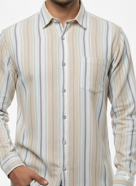 Striped Color Casual Shirts for Men | Cream