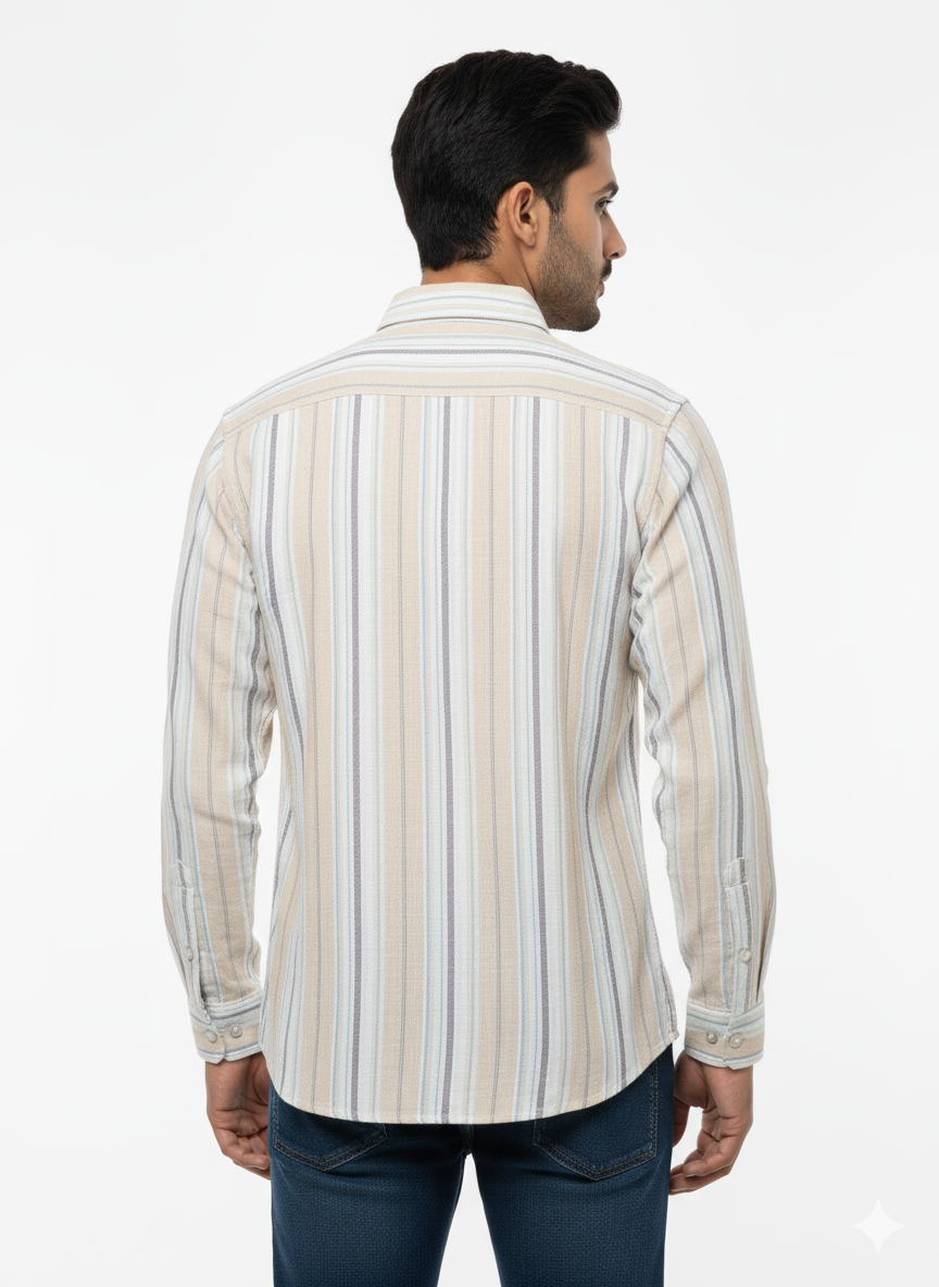 Striped Color Casual Shirts for Men | Cream 251091853