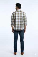 Men's Casual Check Shirt in Olive Color
