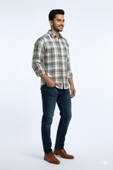 Men's Casual Check Shirt in Olive Color