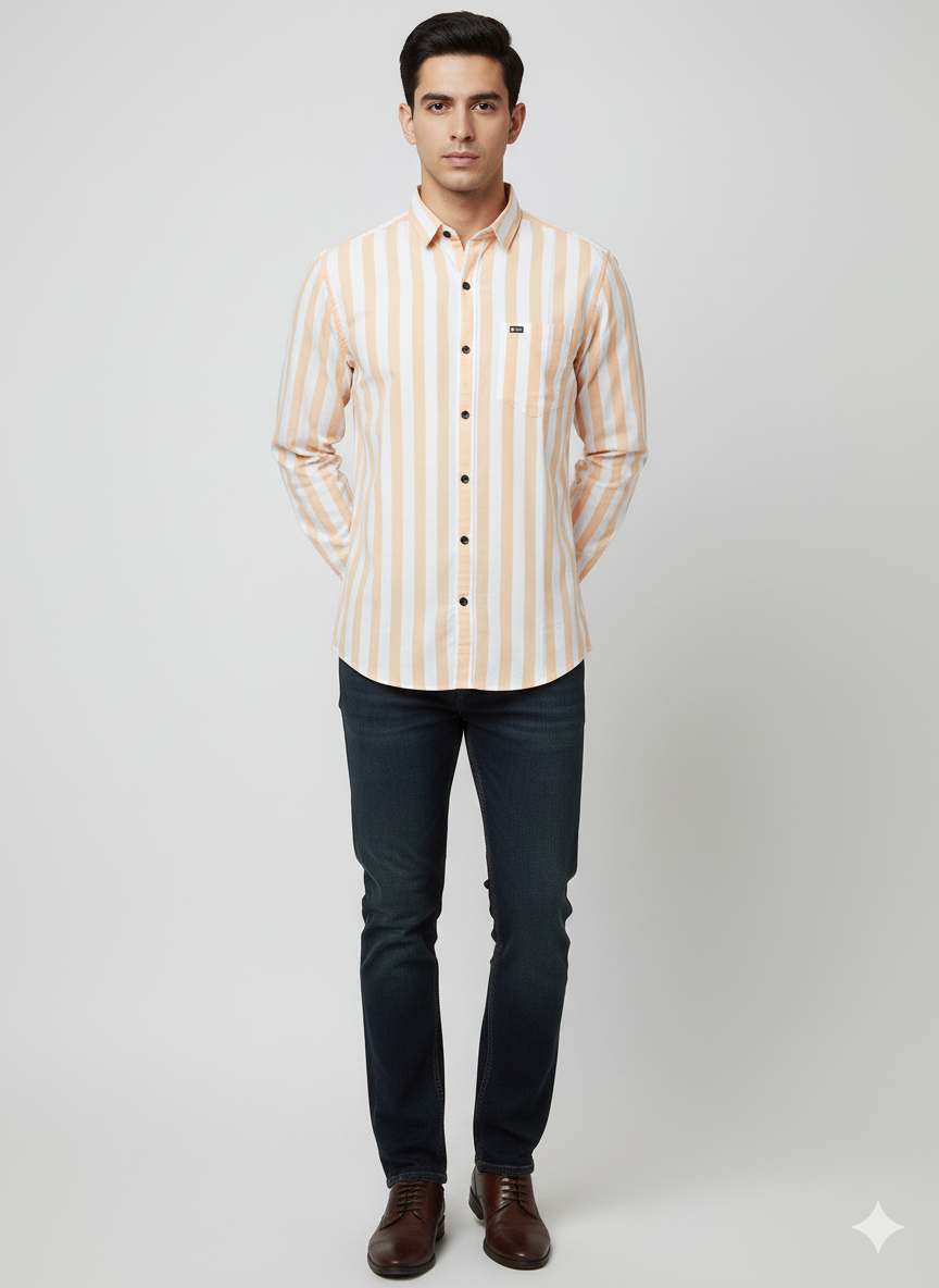 Striped Color Casual Shirts for Men | Orange 589548