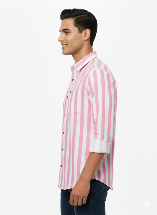 Striped Color Casual Shirts for Men | Pink