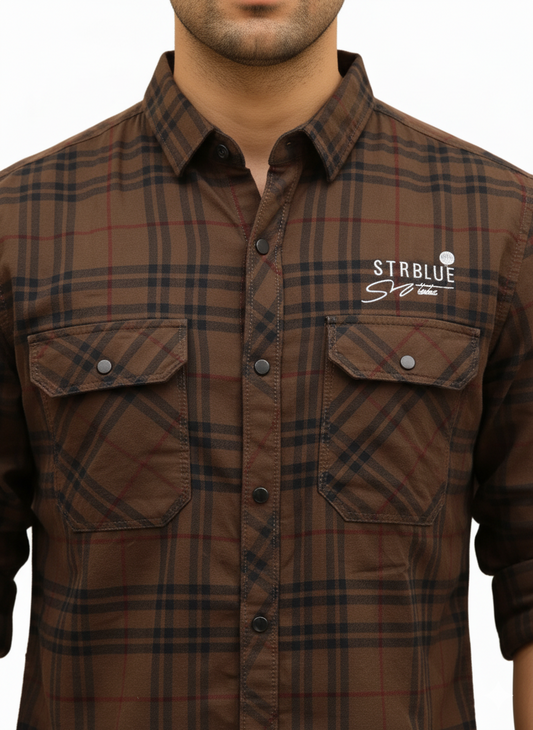 Men's Casual Check Shirt in Coffee Color