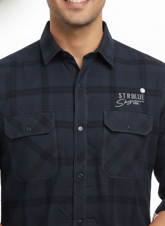 Men's Casual Check Shirt in Dark Grey Color