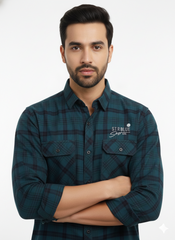 Men's Casual Check Shirt in Pblue Color