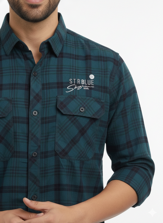 Men's Casual Check Shirt in Pblue Color