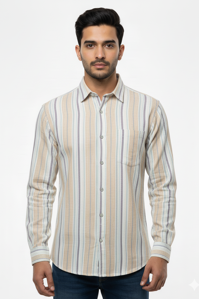 Striped Color Casual Shirts for Men | Cream