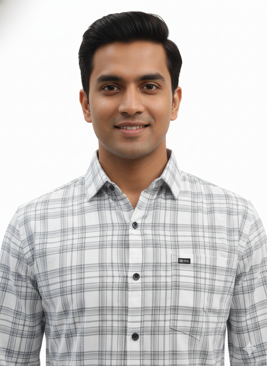 Men's Casual Check Shirt in White Color