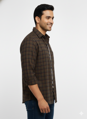Men's Casual Check Shirt in Olive Color