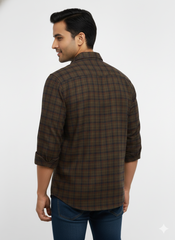 Men's Casual Check Shirt in Olive Color