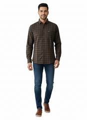 Men's Casual Check Shirt in Olive Color