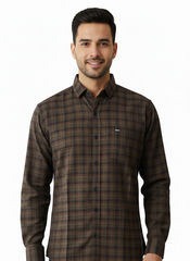 Men's Casual Check Shirt in Olive Color