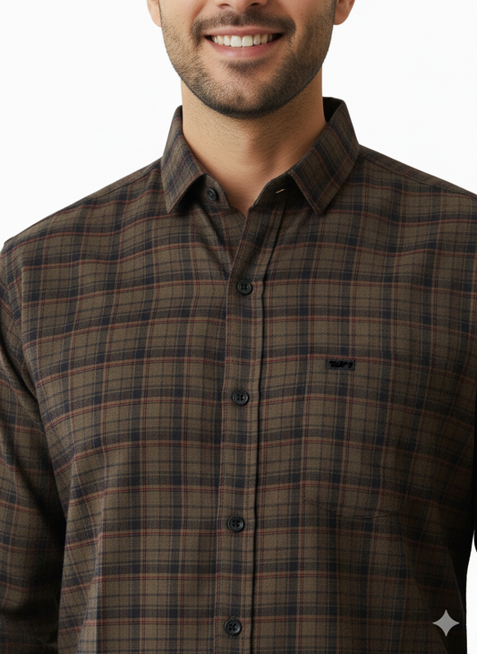 Men's Casual Check Shirt in Olive Color