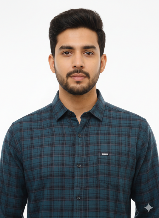 Men's Casual Check Shirt in Pblue Color