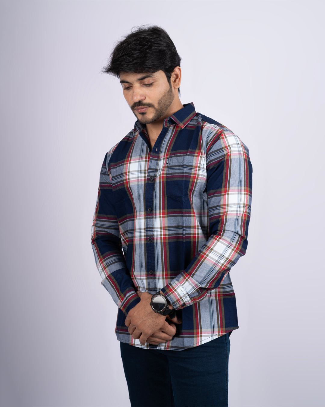 Blue-rust color color checks casual shirt shirt for casual wear.