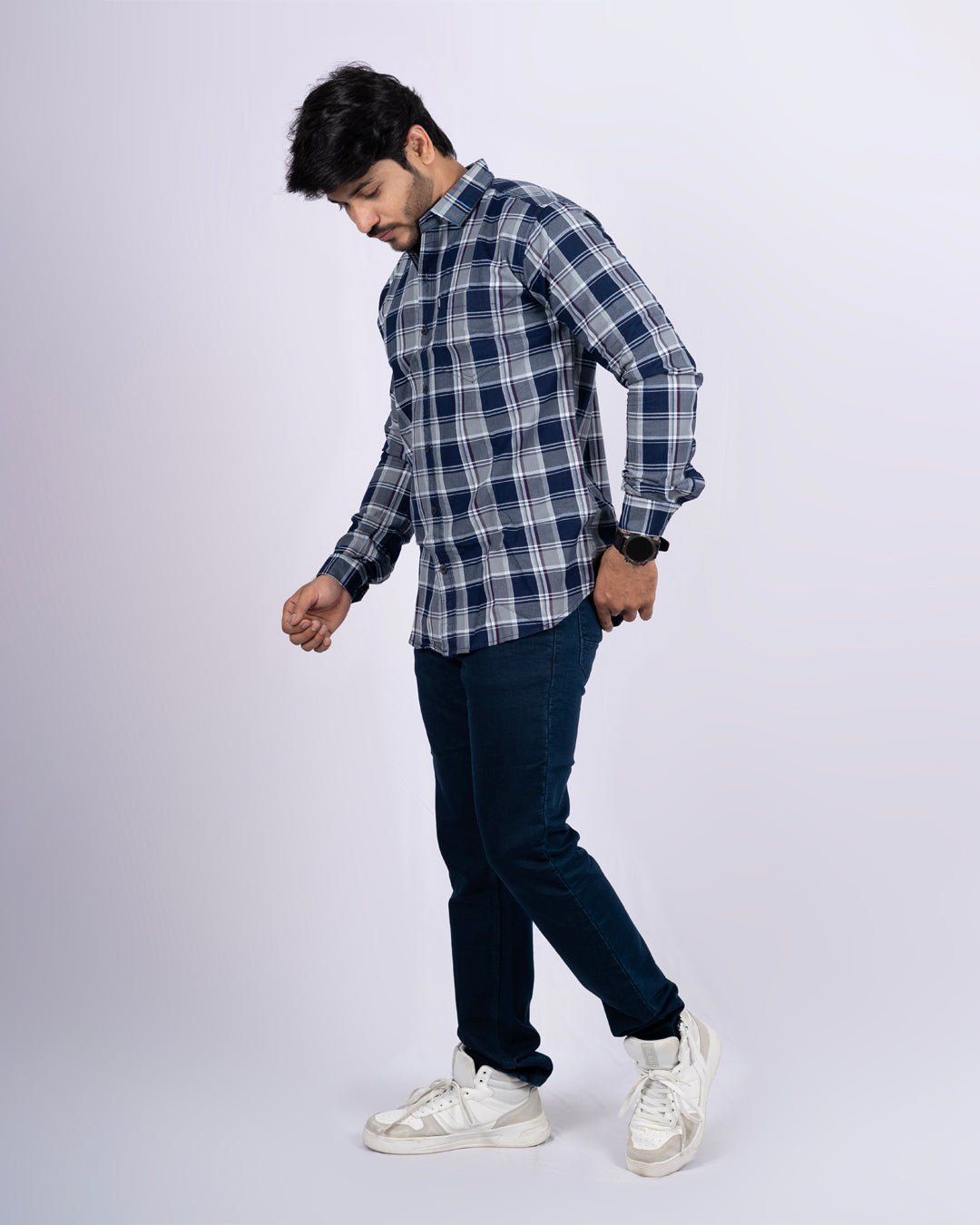 GREY-BLUE COLOR CHECK CASUAL SHIRT